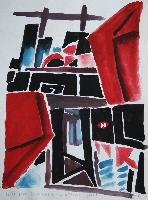 RED ABSTRACT A LA DEFENSE - Claude-Max Lochu - Artiste Peintre - Paris Painter